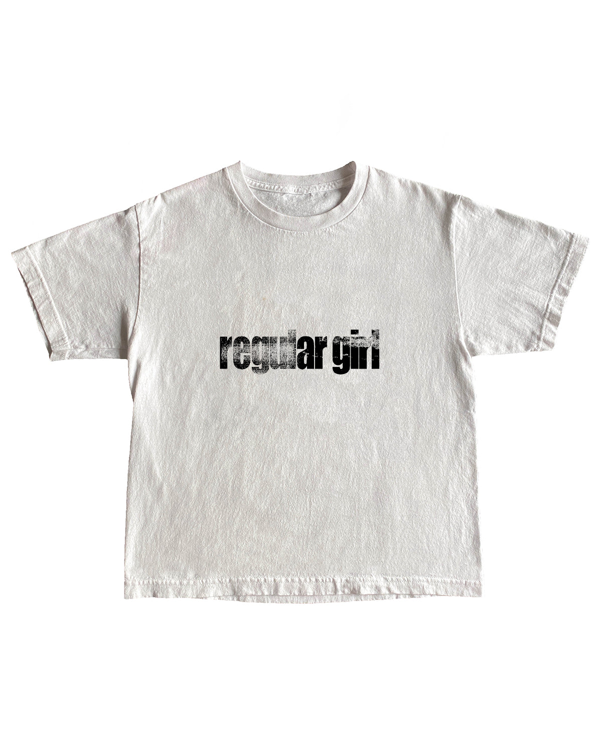 White t-shirt with 'regular girl' text